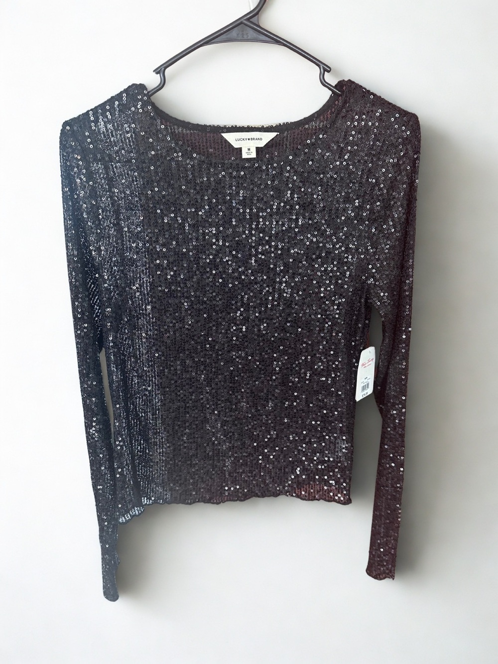 Lucky Brand Black Sequin Long Sleeve Tee